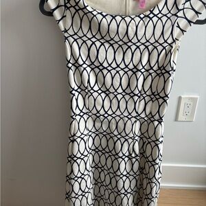Lilly Pulitzer White Dress with Navy Geometric Ring Print